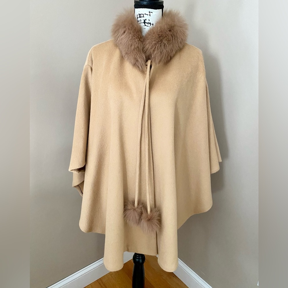 Belle Fare Cashmere Fur-Trim Cape